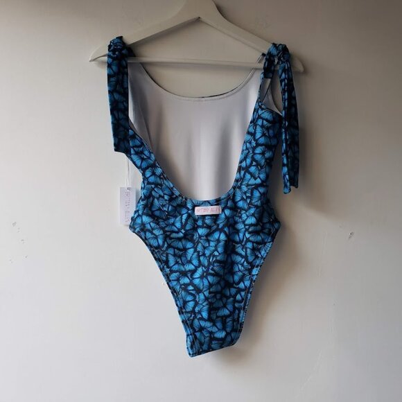 Brittany Allen 1 Piece Blue Butterfly Swimsuit - Picture 4 of 10